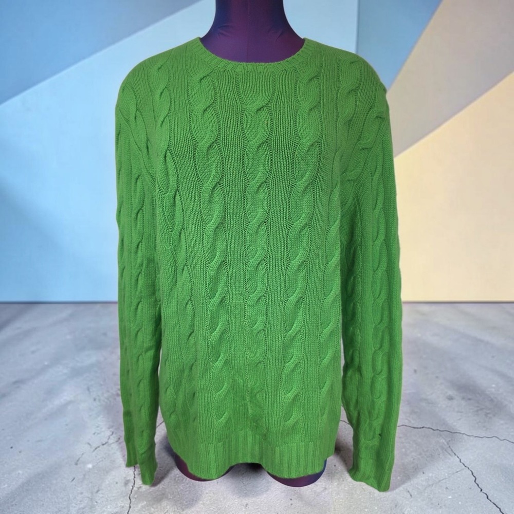 Ralph Lauren Purple Label Cashmere Cable Knit Sweater Green Womens Large Italy